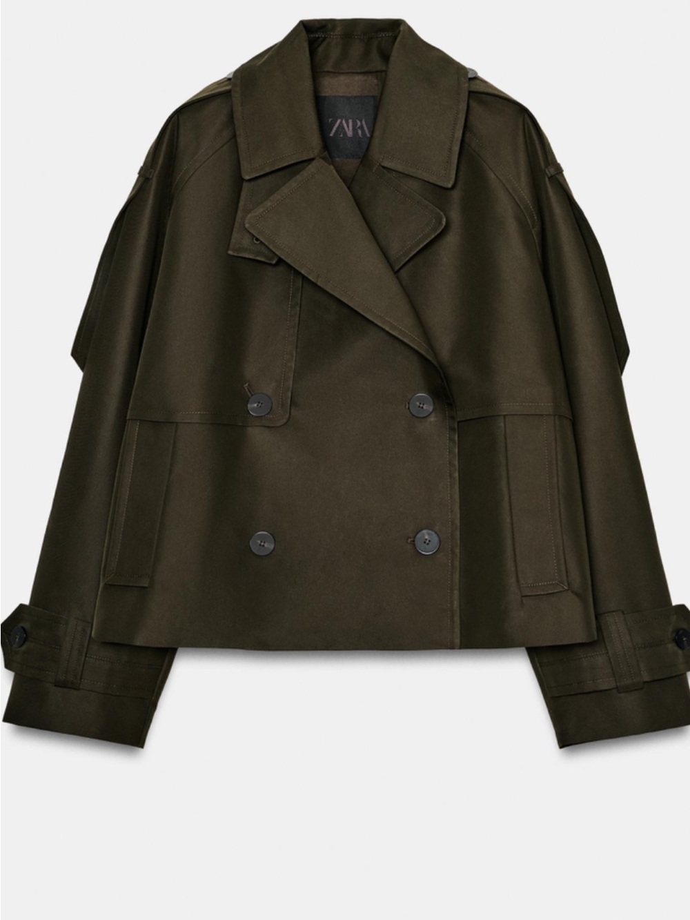 Zara Cropped Double-Breasted Trench Coat in Beige